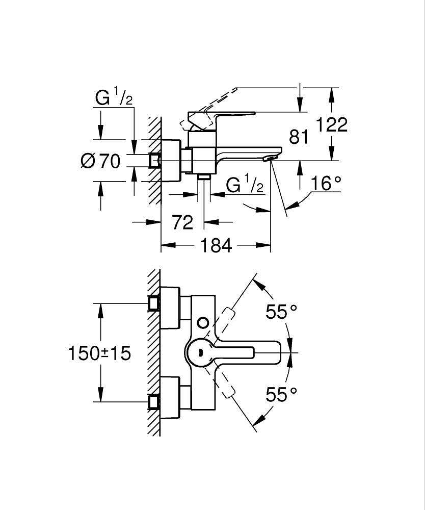 Grohe Banyo Bataryası Lineare Super Steel - 33849DC1 teknik çizim