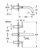 Grohe Atrio 3 Delikli Duvardan Lavabo Bataryası M-Boyut Krom – 20662000 teknik çizim