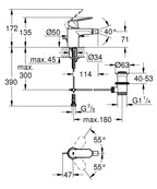 Grohe Eurocosmo Tek Kumandalı Bide Bataryası - 32839000 teknik çizim