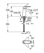 Grohe Eurodisc  Cosmopolitan Tek Kumandalı Lavabo Bataryası  S- Boyut - 3246920E teknik çizim