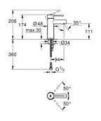 Grohe Lavabo Bataryası Essence S-Boyut Krom - 34294001 teknik çizim