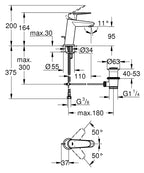 Grohe Lavabo Bataryası Eurodisc Cosmo S-Boyut Krom - 23049002 teknik çizim