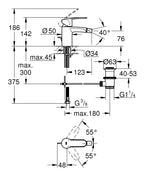 Grohe Eurostyle Cosmopolitan Tek Kumandalı Bide Bataryası - 33565002 teknik çizim