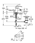 Grohe Eurosmart Tek Kumandalı Bide Bataryası S-Boyut - 32929002 teknik çizim