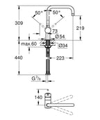 Grohe Eviye Bataryası Döner Borulu Minta Krom - 32488000 teknik çizim