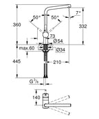 Grohe Eviye Bataryası Döner Borulu Minta Krom- 31375000 teknik çizim