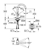 Grohe Lavabo Bataryası Atrio L Boyut Brushed Hard Graphite – 24362AL0 teknik çizim