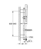Grohe Euphoria Stick Cosmopolitan Sürgülü Duş Seti 1 Akışlı - 27368000 teknik çizim
