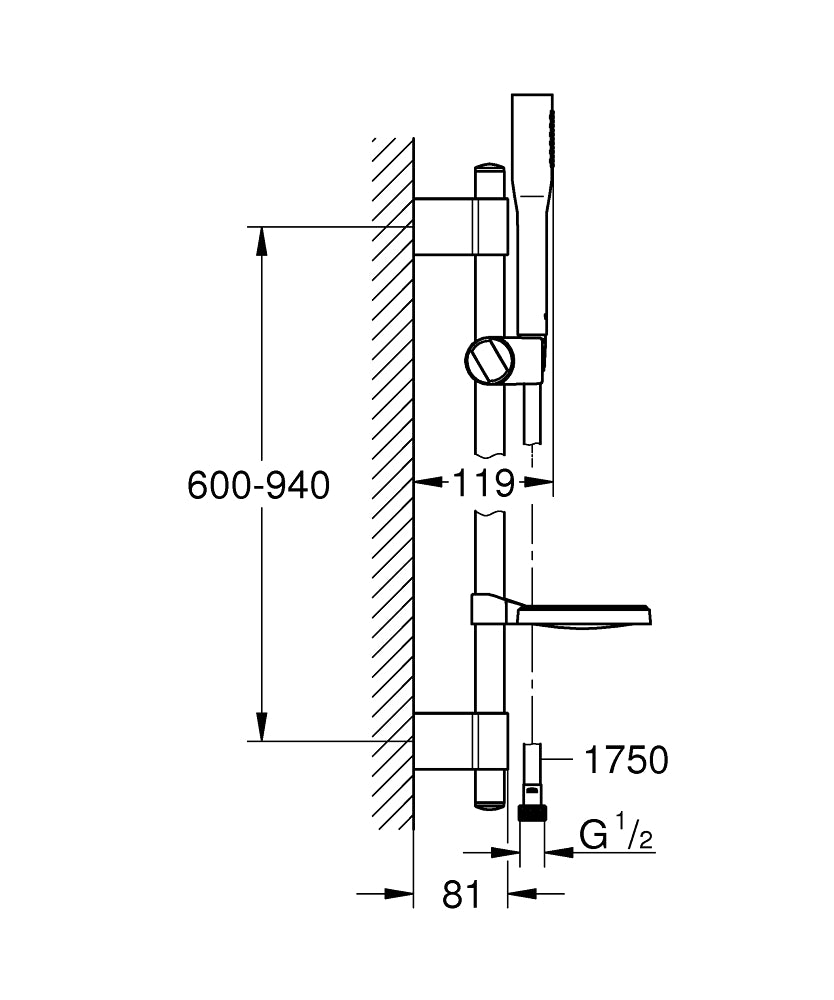 Grohe Euphoria Stick Cosmopolitan Sürgülü Duş Seti 1 Akışlı - 27368000 teknik çizim