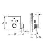 Grohe Grohtherm Smartcontrol Çift Yönlü, El Duş Çıkışlı Ankastre Termostatik Duş Bataryası - 2912500 teknik çizim