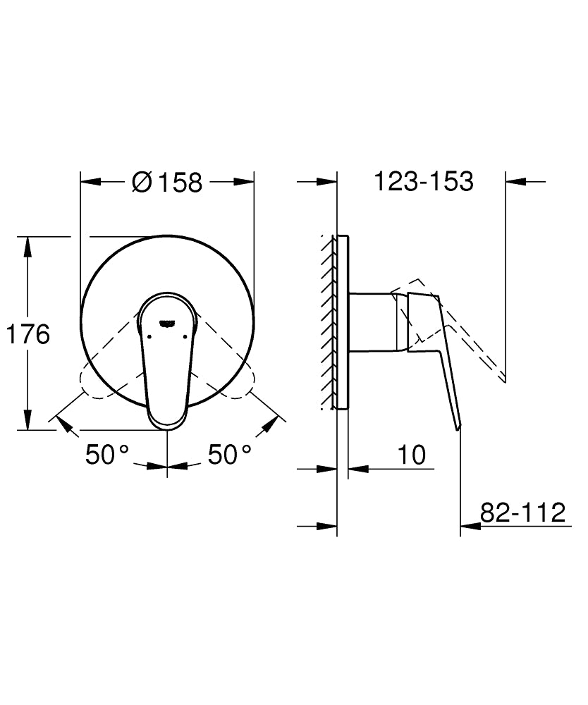 Grohe Ankastre Duş Bataryası 1 Çıkışlı Eurodisc Krom - 24055002 teknik çizim