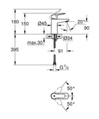 Grohe Lavabo Bataryası BauEdge S-Boyut Krom - 23330000 teknik çizim