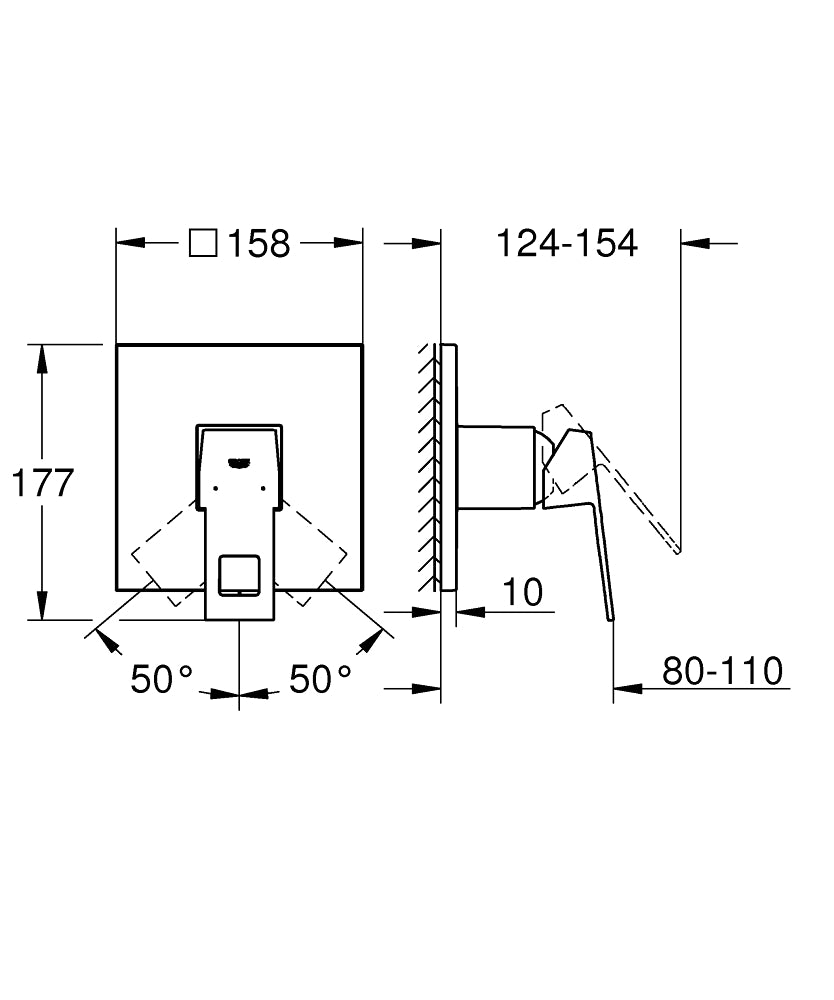 Grohe Ankastre Duş Bataryası 1 Çıkışlı Eurocube Krom - 24061000 teknik çizim