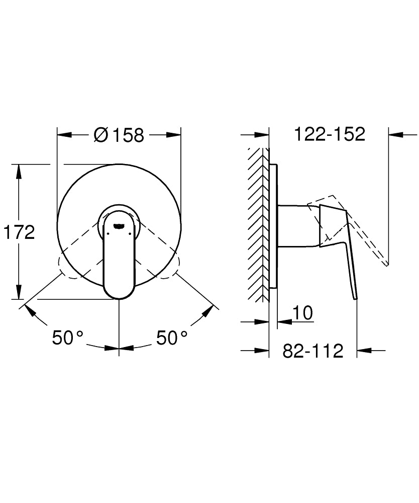 Grohe Eurosmart Cosmo. Ankastre Duş Bataryası 1 çıkışlı- 24044000 teknik çizim