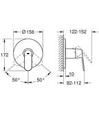 Grohe Eurosmart Cosmo. Ankastre Duş Bataryası 1 çıkışlı- 24044000 teknik çizim