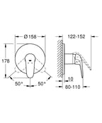 Grohe Ankastre Duş Bataryası 1 Çıkışlı Eurostyle Krom - 24046003 teknik çizim