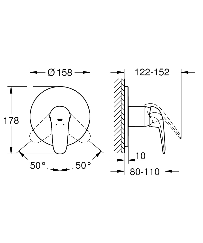 Grohe Ankastre Duş Bataryası 1 Çıkışlı Eurostyle Krom - 24046003 teknik çizim