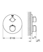 Grohe Grohtherm Termostatik Banyo Duş Bataryası 2 çıkışlı divertörlü- 24077000 teknik çizim