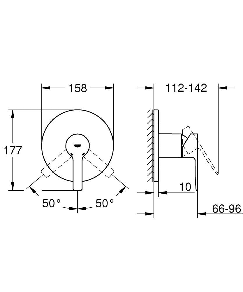 Grohe Ankastre Duş Bataryası 1 Çıkışlı Lineare Krom - 24063001 teknik çizim