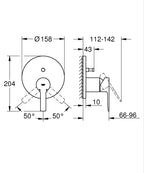 Grohe Lineare Ankastre Banyo Duş Bataryası 2 çıkışlı divertörlü- 24064001 teknik çizim