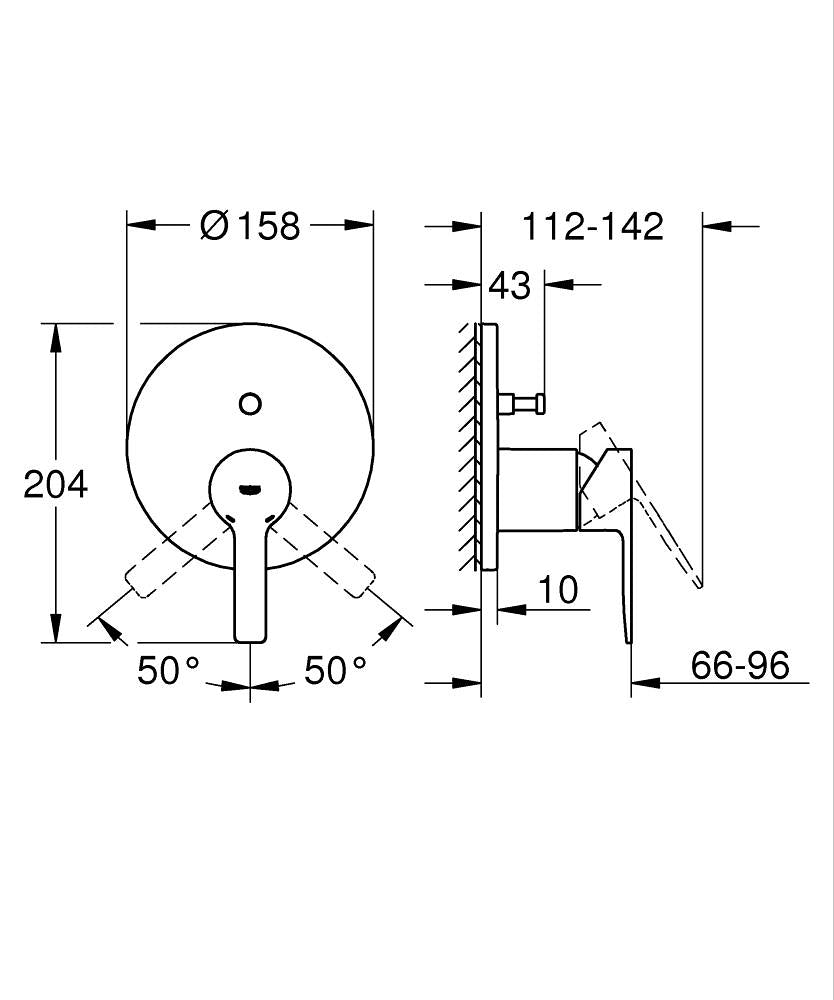 Grohe Lineare Ankastre Banyo Duş Bataryası 2 çıkışlı divertörlü- 24064001 teknik çizim