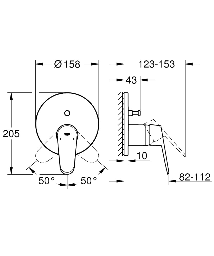 Grohe Eurodisc Cosmo. Ankastre Banyo Duş Bataryası 2 çıkışlı divertörlü- 24056002 teknik çizim
