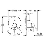 Grohe Ankastre Banyo Bataryası 2 Çık. Essence Warm Sunset - 24058DA1 teknik çizim