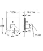 Grohe Eurocube Ankastre Banyo Duş Bataryası 2 çıkışlı divertörlü- 24062000 teknik çizim