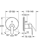 Grohe Eurostyle Cosmo. Ankastre Banyo Duş Bataryası 2 çıkışlı divertörlü- 24052002 teknik çizim