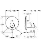 Grohe Concetto Ankastre Banyo Duş Bataryası 2 çıkışlı divertörlü- 24054001 teknik çizim