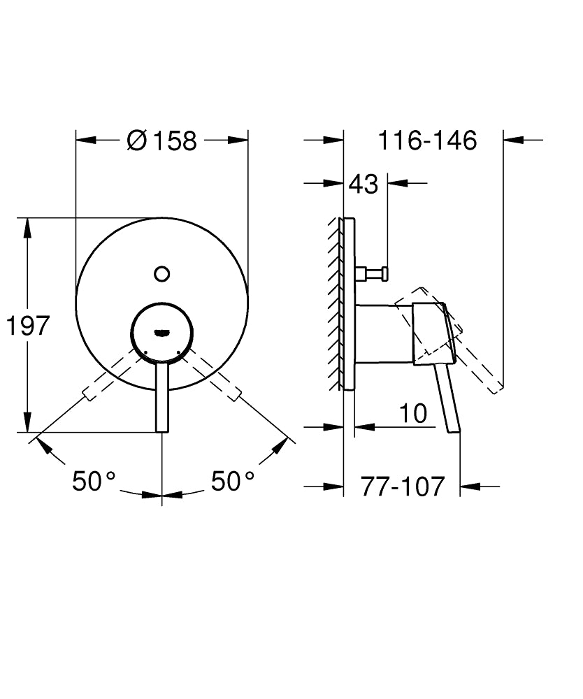 Grohe Concetto Ankastre Banyo Duş Bataryası 2 çıkışlı divertörlü- 24054001 teknik çizim