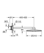 Grohe Rainshower Smartactive 310 Tepe Duşu Seti 430 Mm, 2 Akışlı Cool Sunrise – 26475GL0 teknik çizim