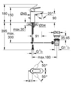 Grohe Lavabo Bataryası BauEdge S-Boyut Krom - 23328000 teknik çizim