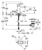 Grohe Bau Loop Tek Kumandalı Lavabo Bataryası  M- Boyut - 23762000 teknik çizim