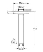 Grohe Rainshower® Tepe Duşu Tavan İniş Borusu 151 mm - 27485000 teknik çizim