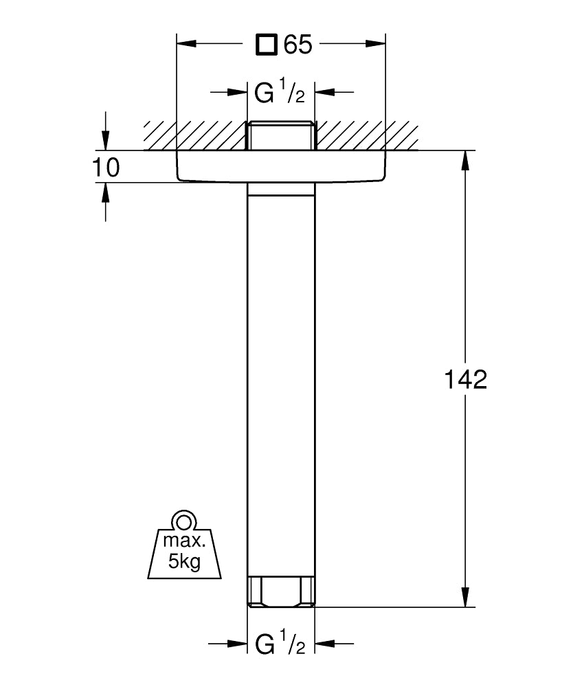 Grohe Rainshower® Tepe Duşu Tavan İniş Borusu 151 mm - 27485000 teknik çizim