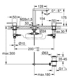 Grohe Lavabo Bataryası 3 Delikli Plus Krom - 20301003 teknik çizim