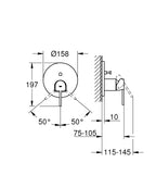 Grohe Plus Ankastre Banyo Duş Bataryası 2 çıkışlı divertörlü- 24060003 teknik çizim