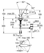 Grohe Lavabo Bataryası Plus M-Boyut Krom - 23871003 teknik çizim