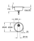 Grohe K200 Paslanmaz Çelik Eviye Paslanmaz Çelik - 31720SD0 teknik çizim