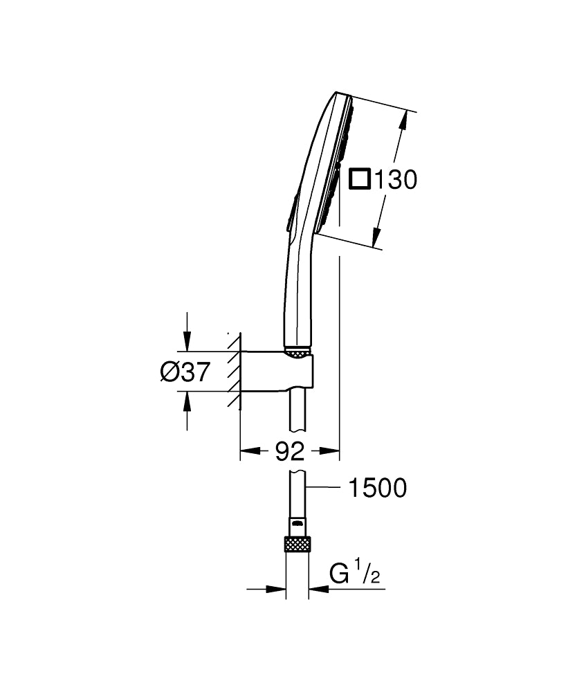 Grohe Rainshower Smartactive 130 Cube Duşu Seti 3 Akışlı - 26589000 teknik çizim
