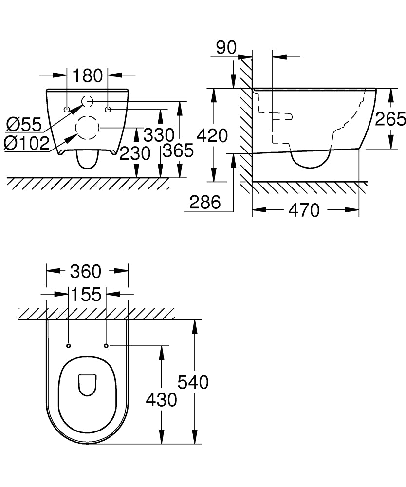 Grohe Essence Wall Hung  W C - 3957100H teknik çizim