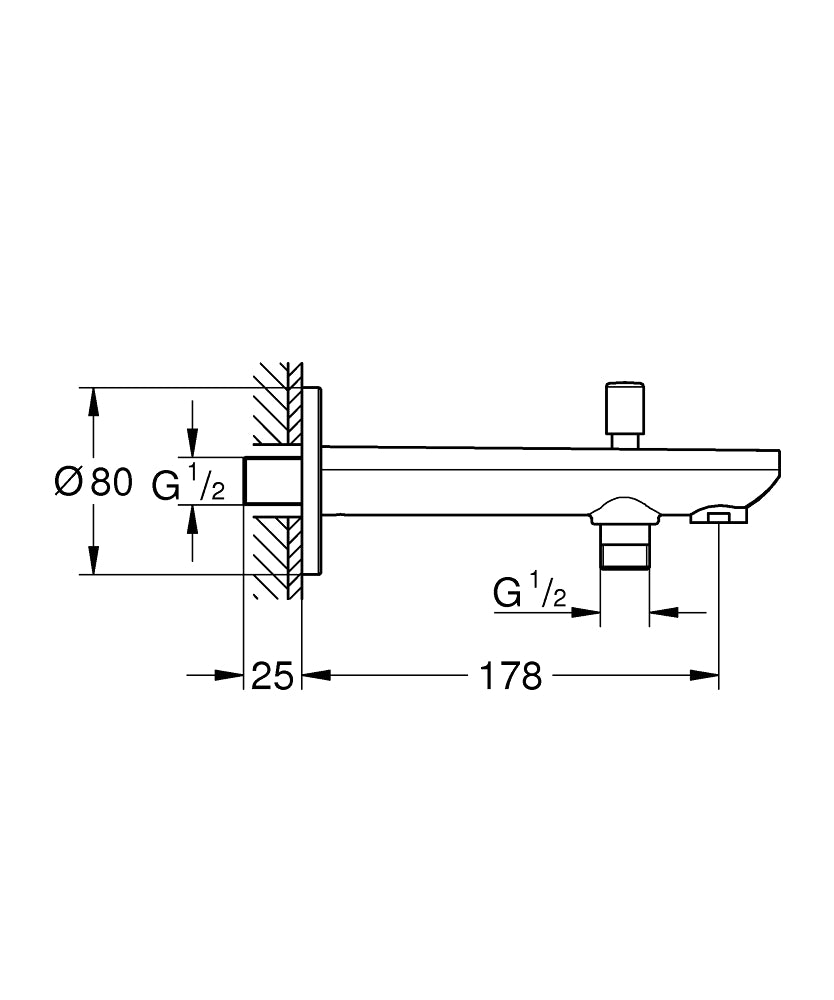 Grohe Eurosmart Cos. Yöndeğiştiricili Çıkış Ucu -13390000 teknik çizim