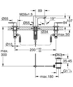 Eurosmart Cosmo 3 Delikli Lavabo Bataryası - 20187000 teknik çizim