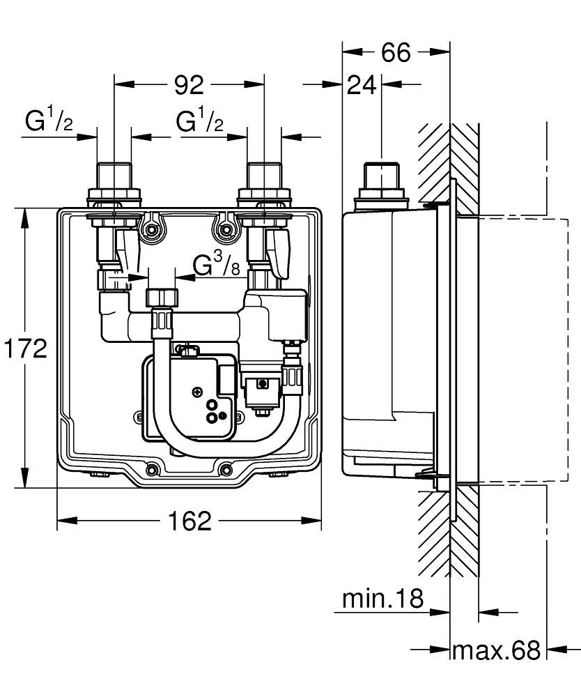 Grohe Eurosmart Cosmopolitan ECGizli montaj kutusu teknik çizim
