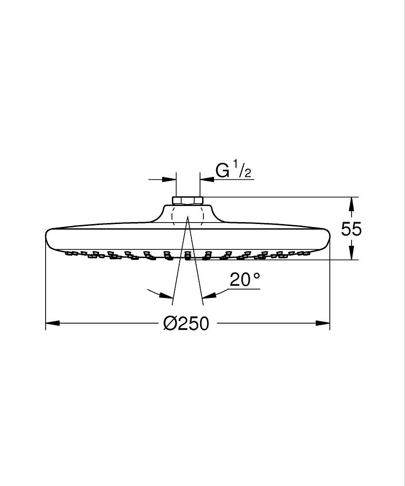 Grohe Tempesta 250 Tepe Duşu 1 Akışlı - 26666000 teknik çizim