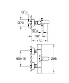 Grohe Grohtherm 800 Cosmopolitan Termostatik Banyo Bataryası 34766000 teknik çizim