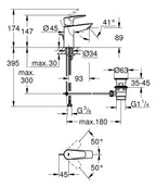 Grohe Lavabo Bataryası BauEdge S-Boyut Krom – 23328001 teknik çizim