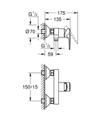 Grohe Bauedge Tek Kumandalı Duş Bataryası 23636001 teknik çizim