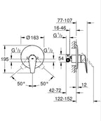 Grohe Bauedge Tek Kumandalı Duş Bataryası - 29078001 teknik çizim